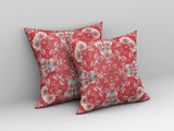 16" Red White Filigree Indoor Outdoor Zip Throw Pillow