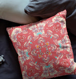 18" Red White Filigree Indoor Outdoor Zip Throw Pillow