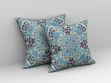 18" Blue Peach Filigree Indoor Outdoor Zip Throw Pillow