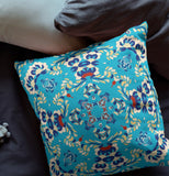 18" Cyan Blue Filigree Indoor Outdoor Zip Throw Pillow