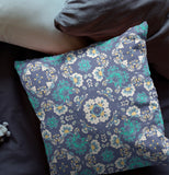 18" X 18" Blue And White Zippered Floral Indoor Outdoor Throw Pillow