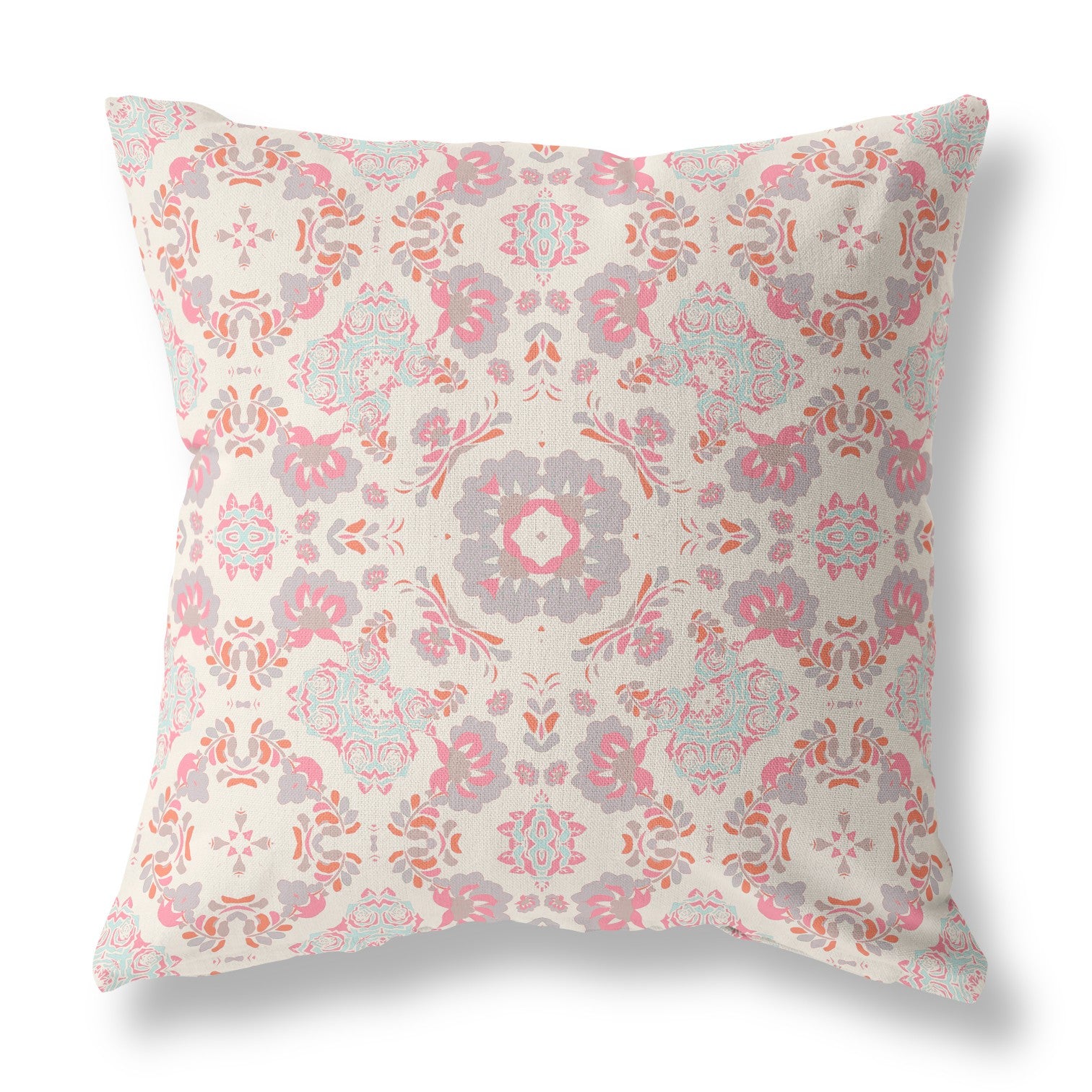 16" X 16" Pink And White Zippered Floral Indoor Outdoor Throw Pillow