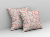 16" X 16" Pink And White Zippered Floral Indoor Outdoor Throw Pillow