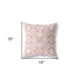 18"x18" Blush And White Zippered Broadcloth Floral Throw Pillow