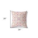 18"x18" Blush And White Zippered Broadcloth Floral Throw Pillow