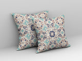 18"x18" White Gray and Teal Zip Broadcloth Floral Throw Pillow