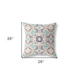 18"x18" White Gray and Teal Zip Broadcloth Floral Throw Pillow