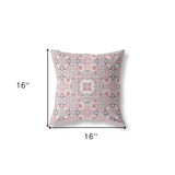 16" X 16" Muted Pink And White Zippered Floral Indoor Outdoor Throw Pillow