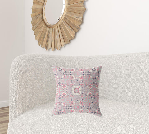 18" X 18" Muted White Zippered Floral Indoor Outdoor Throw Pillow