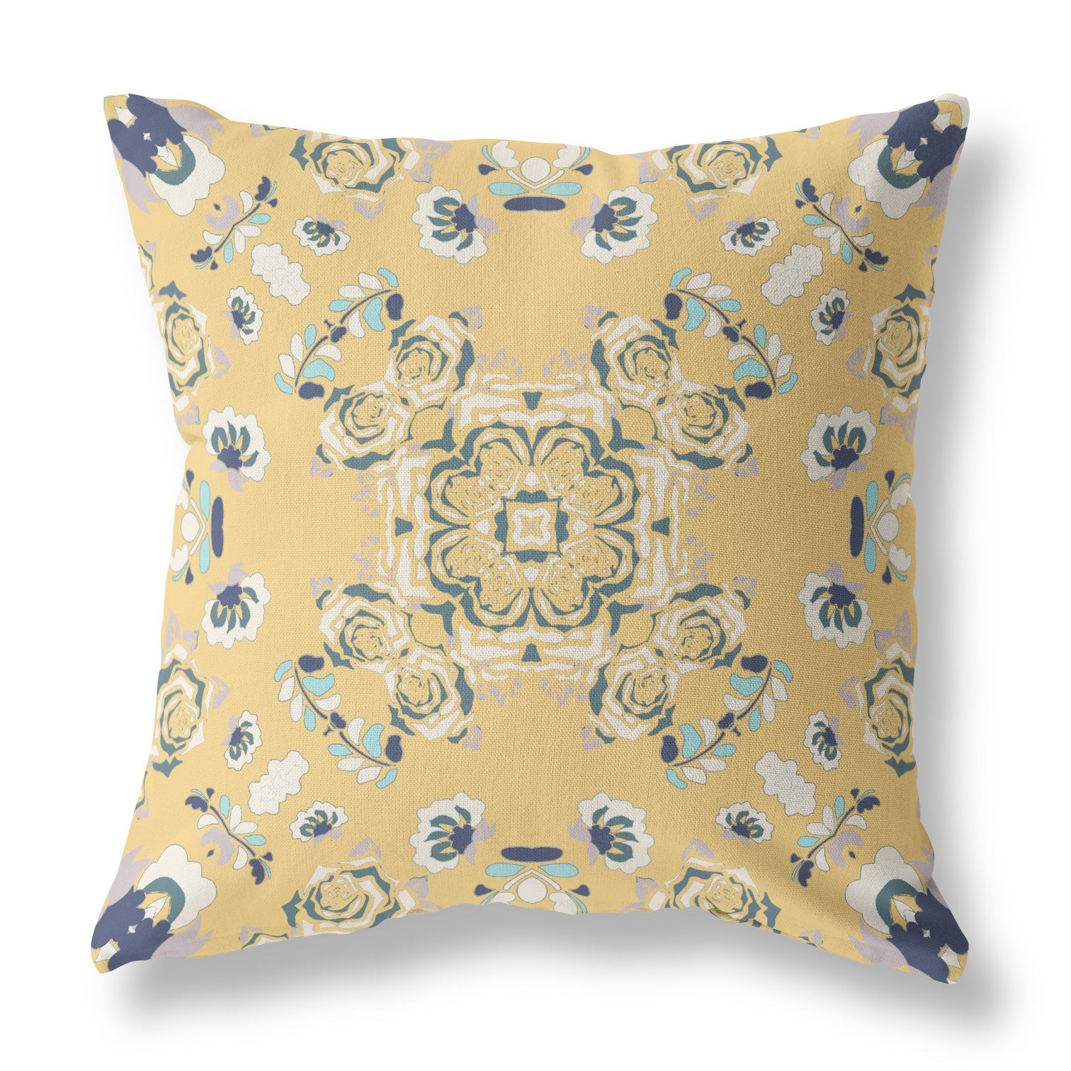 16” Yellow Navy Wreath Indoor Outdoor Zippered Throw Pillow