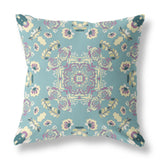 16” Blue Lavender Wreath Indoor Outdoor Zippered Throw Pillow