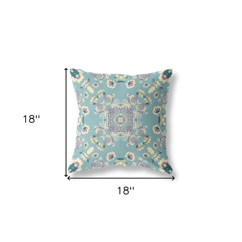 18” Blue Lavender Wreath Indoor Outdoor Zippered Throw Pillow