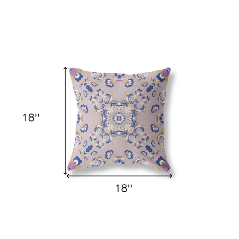 18” Lavender Blue Wreath Indoor Outdoor Zippered Throw Pillow