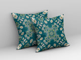 18” Teal Yellow Wreath Indoor Outdoor Zippered Throw Pillow