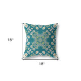 18” Teal Yellow Wreath Indoor Outdoor Zippered Throw Pillow