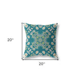 18” Teal Yellow Wreath Indoor Outdoor Zippered Throw Pillow