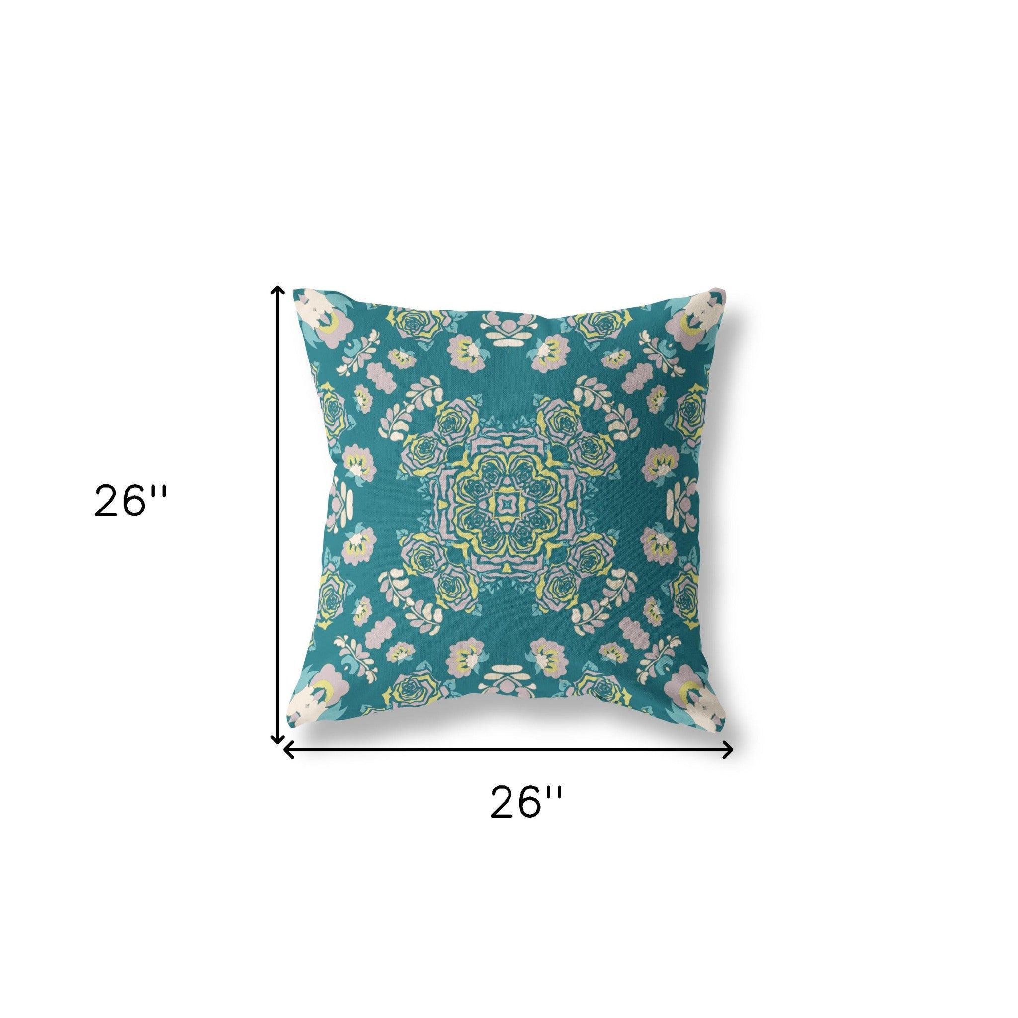 18” Teal Yellow Wreath Indoor Outdoor Zippered Throw Pillow