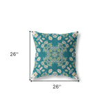 18” Teal Yellow Wreath Indoor Outdoor Zippered Throw Pillow