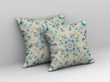 18” Blue Beige Wreath Indoor Outdoor Zippered Throw Pillow