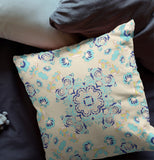 18” Blue Beige Wreath Indoor Outdoor Zippered Throw Pillow