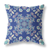 16” Blue Cream Wreath Indoor Outdoor Zippered Throw Pillow