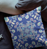 16” Blue Cream Wreath Indoor Outdoor Zippered Throw Pillow