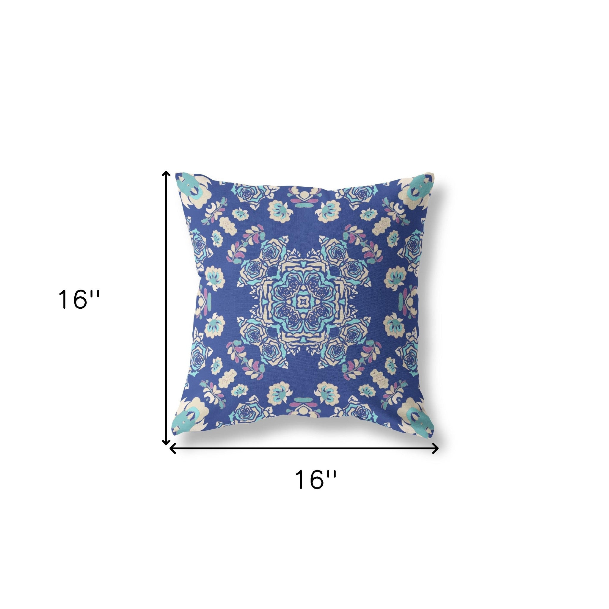 16” Blue Cream Wreath Indoor Outdoor Zippered Throw Pillow