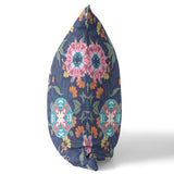 16" Navy Pink Peacock Indoor Outdoor Zip Throw Pillow