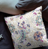 18" White Purple Peacock Indoor Outdoor Zip Throw Pillow