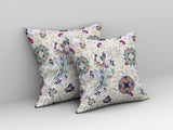 18" White Purple Peacock Indoor Outdoor Zip Throw Pillow