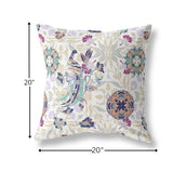 18" White Purple Peacock Indoor Outdoor Zip Throw Pillow