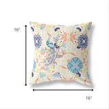 16" Orange Blue Peacock Indoor Outdoor Zip Throw Pillow