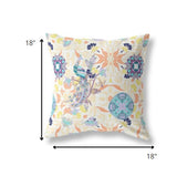 18" Orange Blue Peacock Indoor Outdoor Zip Throw Pillow