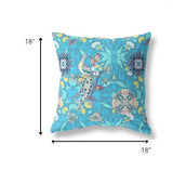 18" Turquoise Peacock Indoor Outdoor Zip Throw Pillow