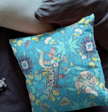 18" Turquoise Peacock Indoor Outdoor Zip Throw Pillow