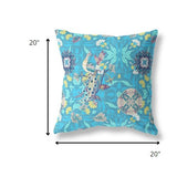 18" Turquoise Peacock Indoor Outdoor Zip Throw Pillow