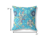 18" Turquoise Peacock Indoor Outdoor Zip Throw Pillow