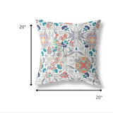 18" White Orange Peacock Indoor Outdoor Zip Throw Pillow