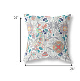 18" White Orange Peacock Indoor Outdoor Zip Throw Pillow