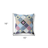 16” Blue Purple Tile Indoor Outdoor Zippered Throw Pillow