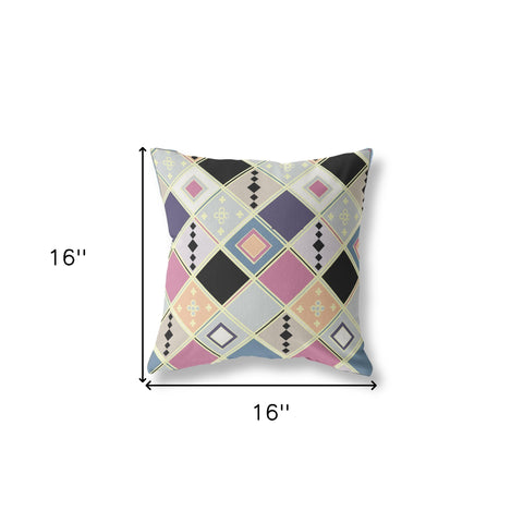 16” Pink Gold Tile Indoor Outdoor Zippered Throw Pillow