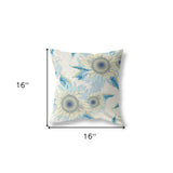 16" White Yellow Sunflower Indoor Outdoor Zippered Throw Pillow