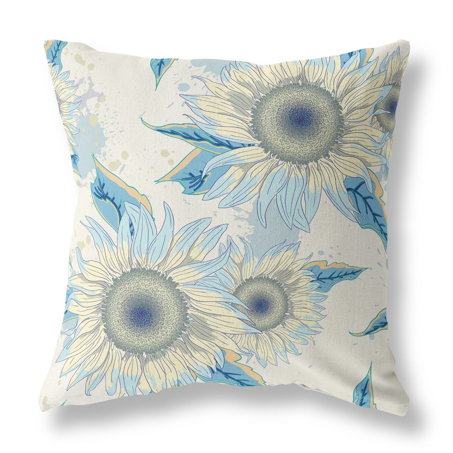 18" White Yellow Sunflower Indoor Outdoor Zippered Throw Pillow