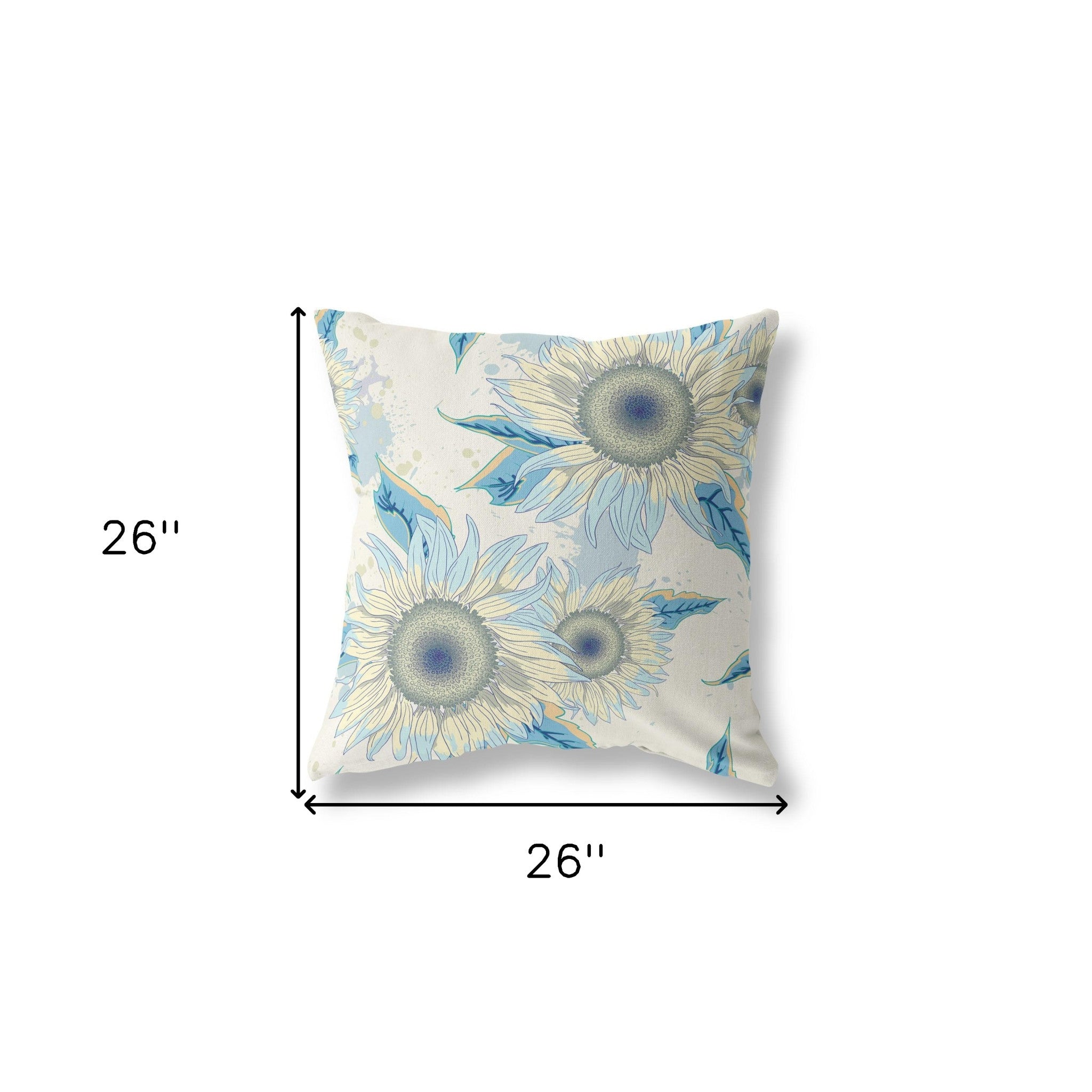 18" White Yellow Sunflower Indoor Outdoor Zippered Throw Pillow