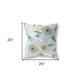 18" White Yellow Sunflower Indoor Outdoor Zippered Throw Pillow