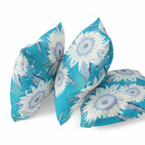 18" Aqua White Sunflower Indoor Outdoor Zippered Throw Pillow