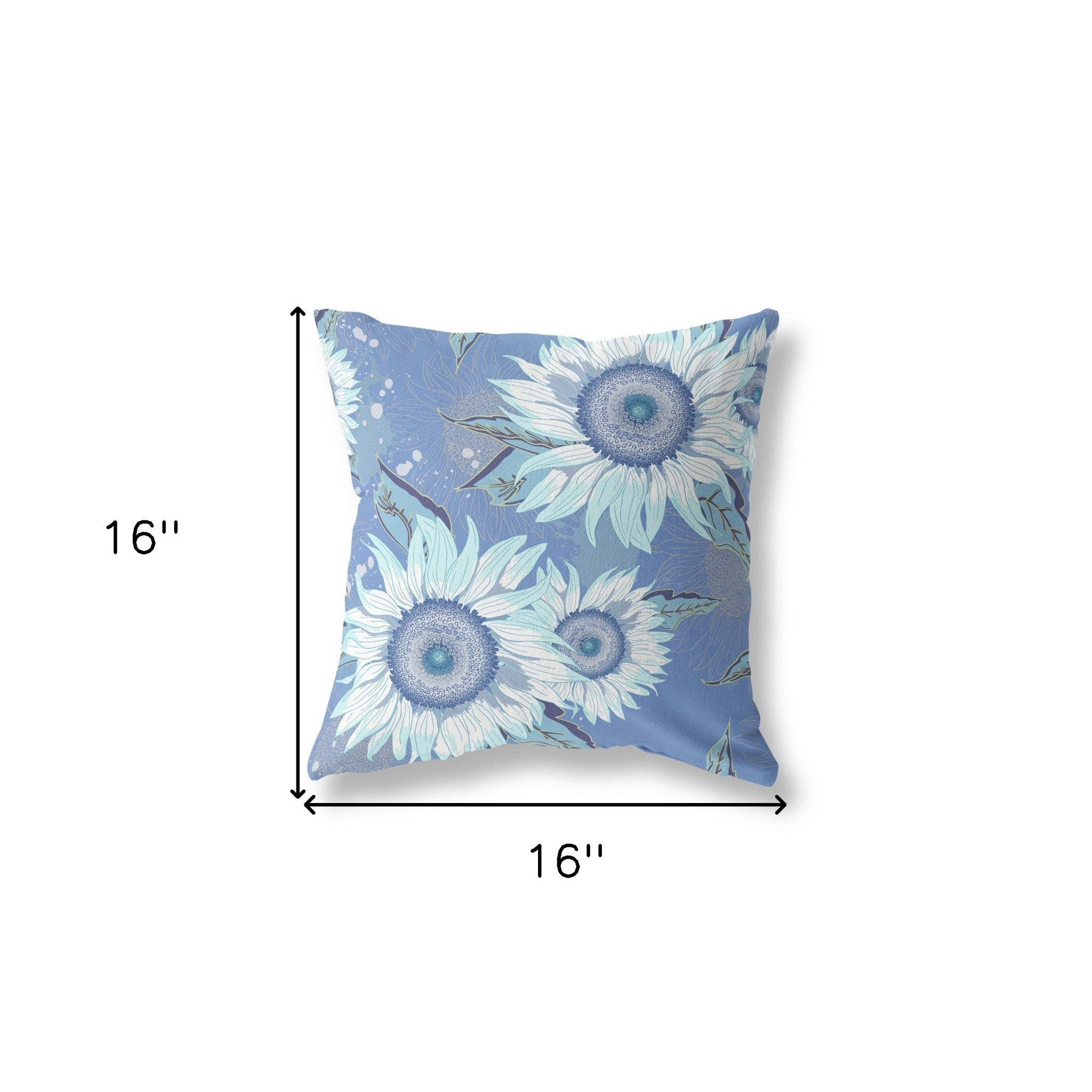 16" Blue White Sunflower Indoor Outdoor Zippered Throw Pillow