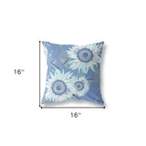 16" Blue White Sunflower Indoor Outdoor Zippered Throw Pillow