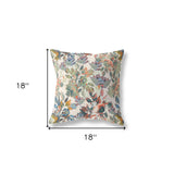 18” Green Beige Florals Indoor Outdoor Zippered Throw Pillow