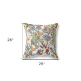 18” Green Beige Florals Indoor Outdoor Zippered Throw Pillow